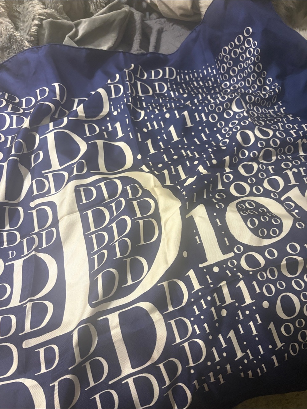 Dior Designer Monogram Silk scarf Navy and White 31.5 x. 31.5”